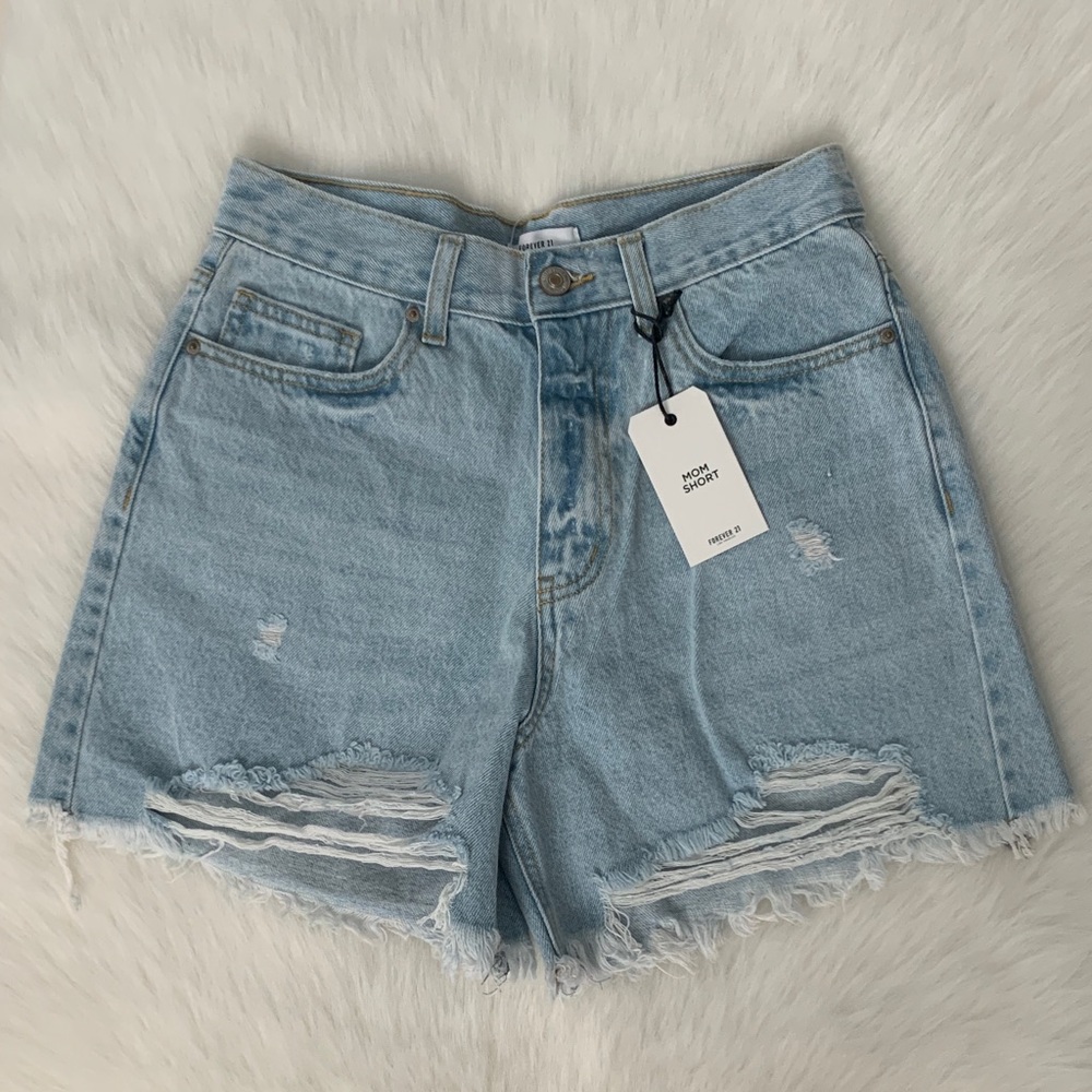 Forever 21 Light Blue Ripped Jean Shorts